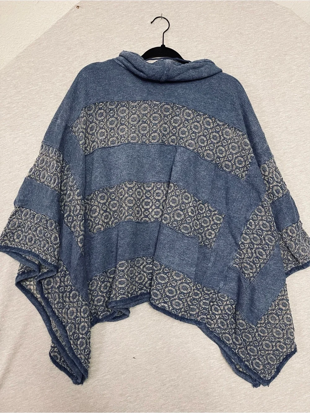 Free People Blue French Terry Cowl Neck Poncho Pullover